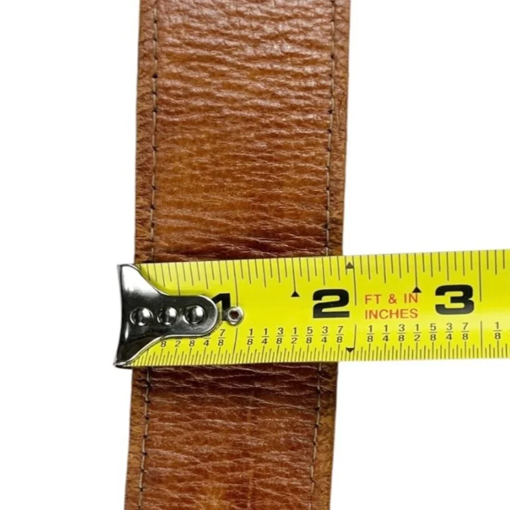 Chico's Genuine Leather Belt Size Medium Tan Statement Buckle Boho Cowgirl